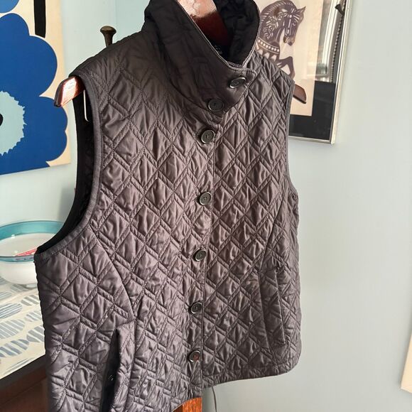 Women's Lands End Black Quilted Puffer Vest with Buttons size M (petite) - Picture 3 of 8